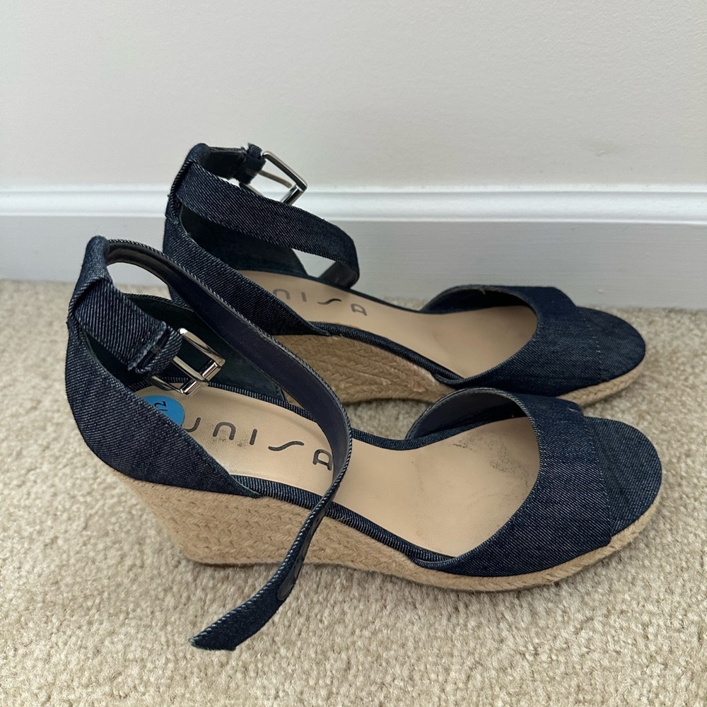 Unisa Navy Wedge Espadrilles with Ankle Straps